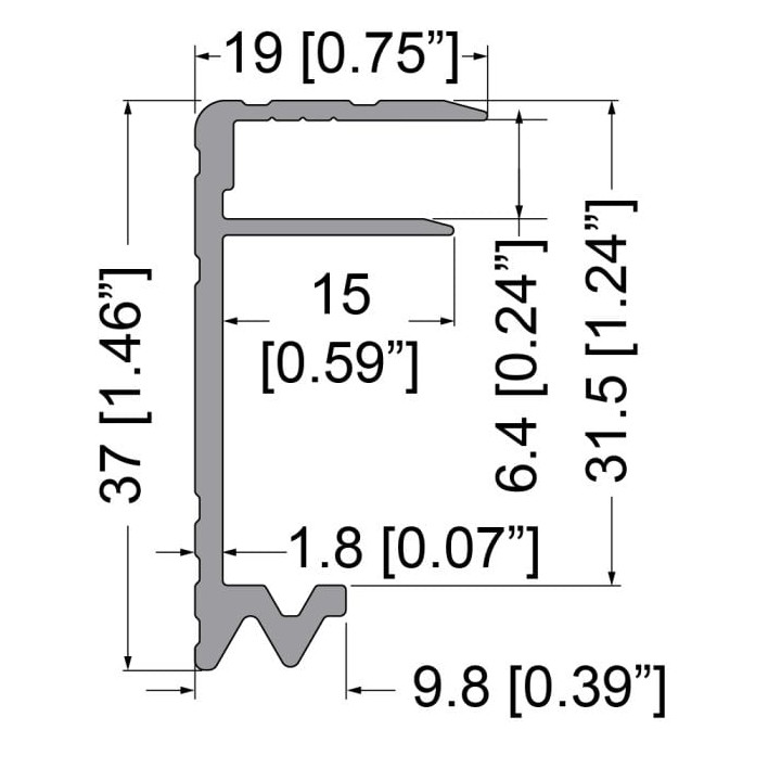 6.4mm Lid / Base Maker Hybrid Extrusion with 37mm x 19mm Legs - 4m Long