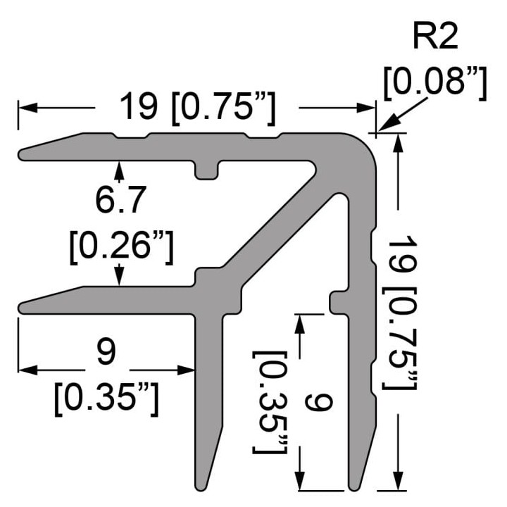6.7mm Double Angle Extrusion with 19mm Legs - 4m Long