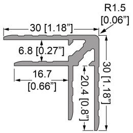 6.8mm Black Double Angle Extrusion with 30mm Legs - 2m Long