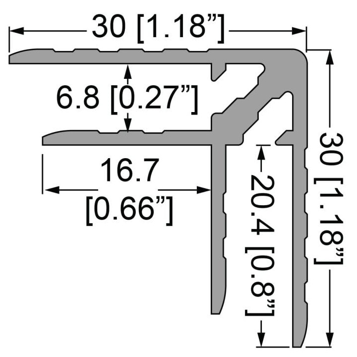 6.8mm Black Double Angle Extrusion with 30mm Legs - 4m Long