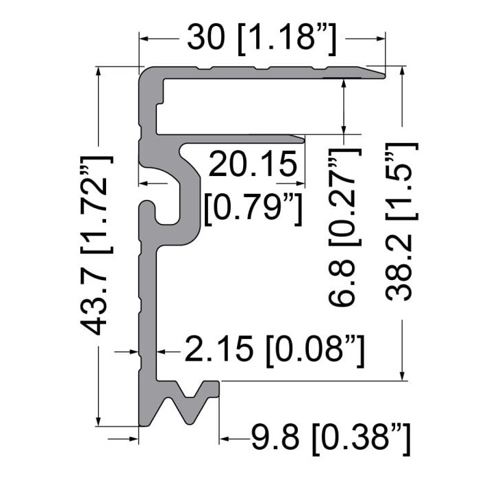 6.8mm Lid / Base Maker Hybrid Extrusion with 43mm x 30mm Legs and Built-in Keeper - 4m Long