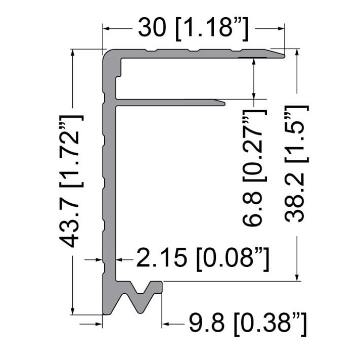 6.8mm Lid / Base Maker Hybrid Extrusion with 43mm x 30mm Legs - 4m Long