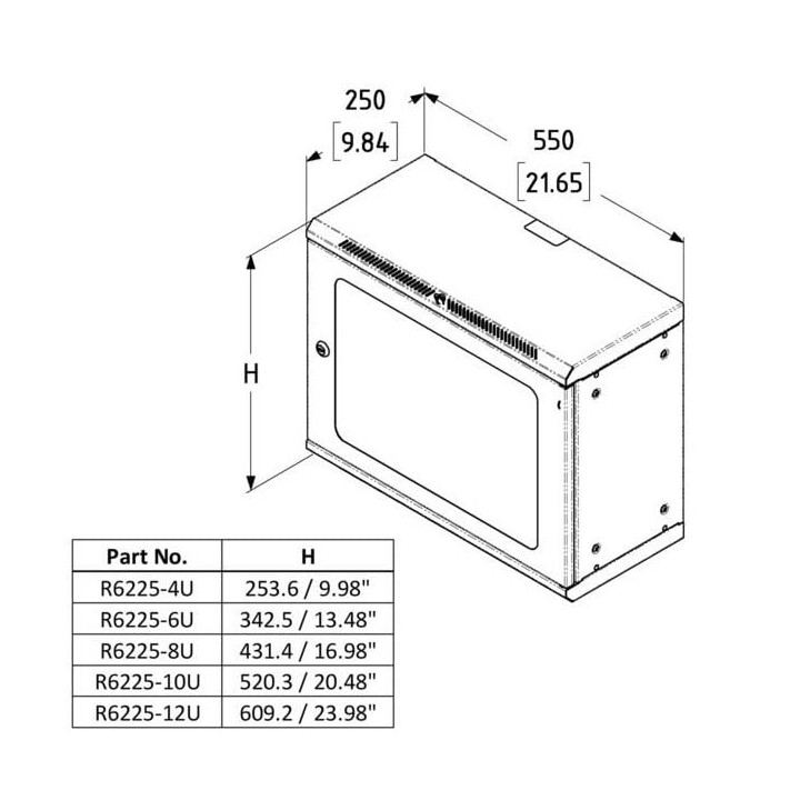 6U Shallow Wall Mount Rack with Removable Outer Shell and M6 Rails