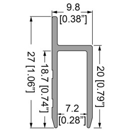 7.2mm Door Trim h Extrusion with 20mm Legs - 2m Long
