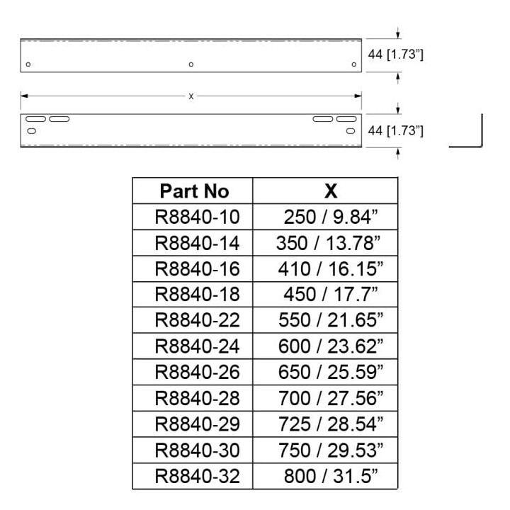 750mm Long Rack Shelf Support