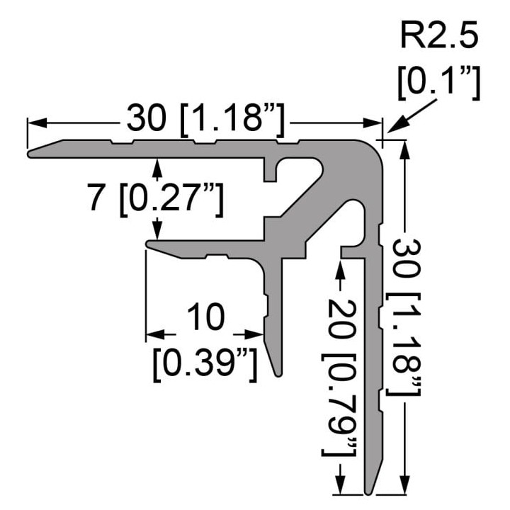 7mm Double Angle Extrusion with 30mm Legs - 4m Long