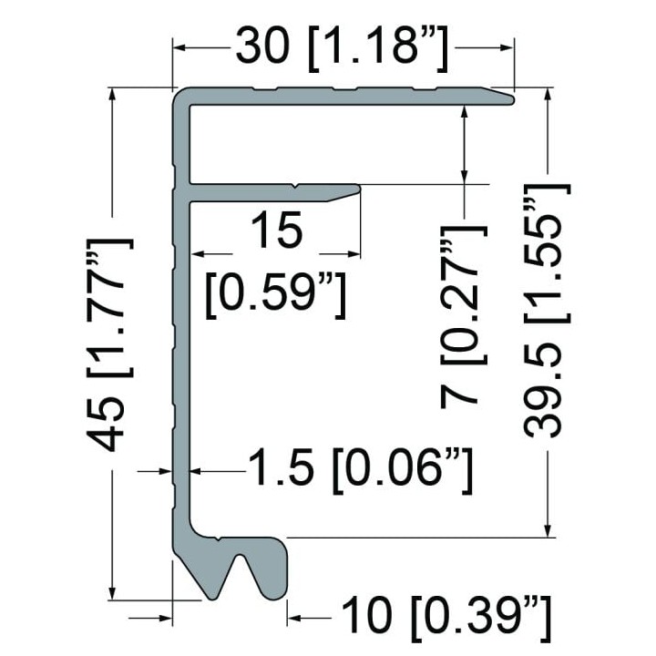 7mm Lid / Base Extrusion with 45mm x 30mm Legs - 4m Long