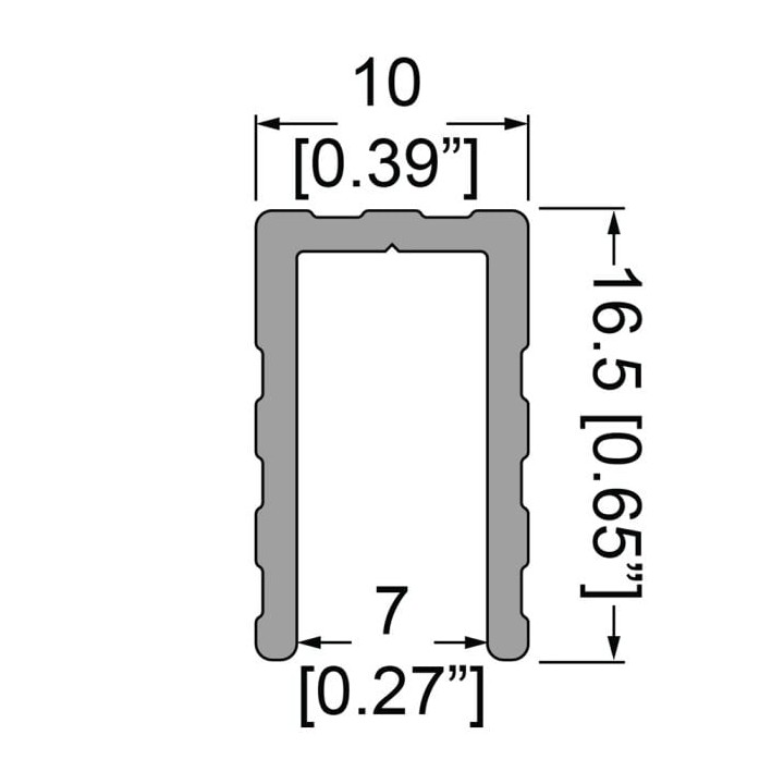 7mm U-Channel with 16.5mm Legs - 2m Long