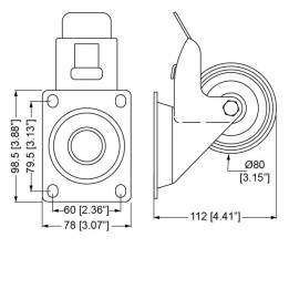 80mm Braked Swivel Castor with Rubber Black Wheel