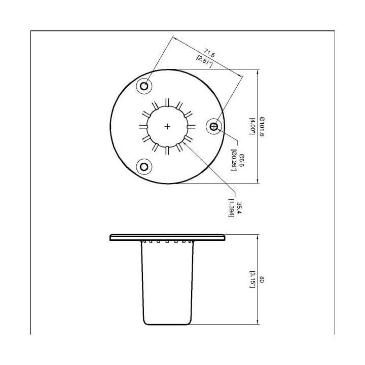 80mm High Black Die-Cast Zinc Top Hat for 35mm Poles