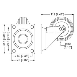 80mm Swivel Castor with Rubber Black Wheel