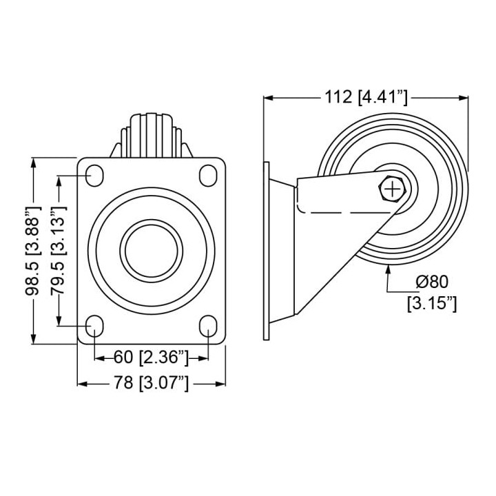 80mm Swivel Castor with Rubber Black Wheel