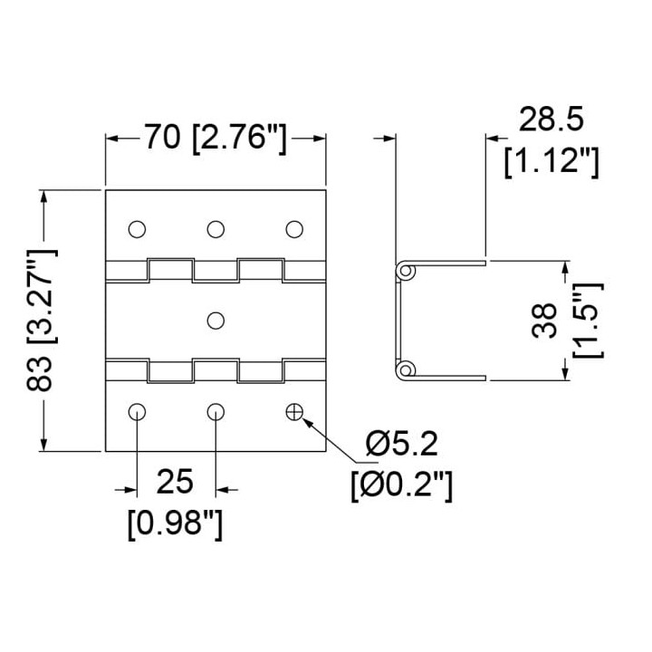 83.5mm x 70mm Double Knuckle Zinc Hinge