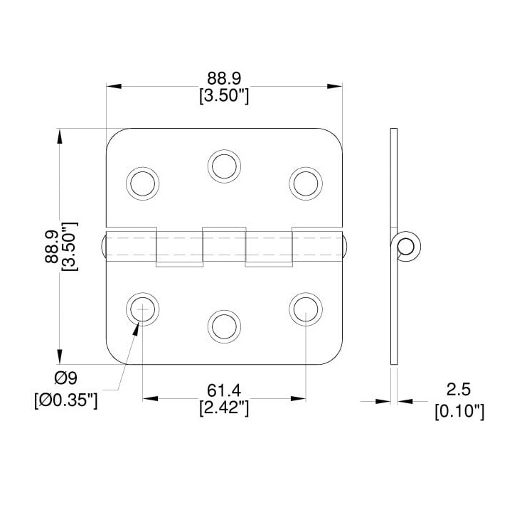 88.9mm x 88.9mm Heavy Duty Zinc Hinge