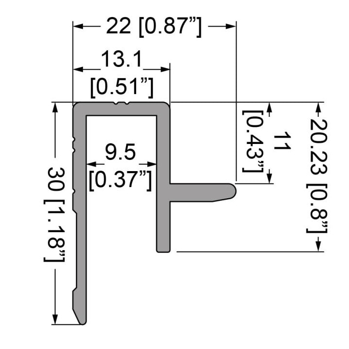 9.5mm Edge Extrusion with Lip for Slam-Lid System - 2m Long
