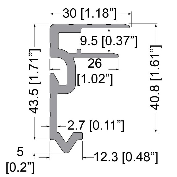 9.5mm Lid / Base Maker Tongue Extrusion with 43mm x 30mm Legs and Built-in Keeper - 2m Long
