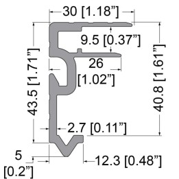 9.5mm Lid / Base Maker Tongue Extrusion with 43mm x 30mm Legs and Built-in Keeper - 4m Long