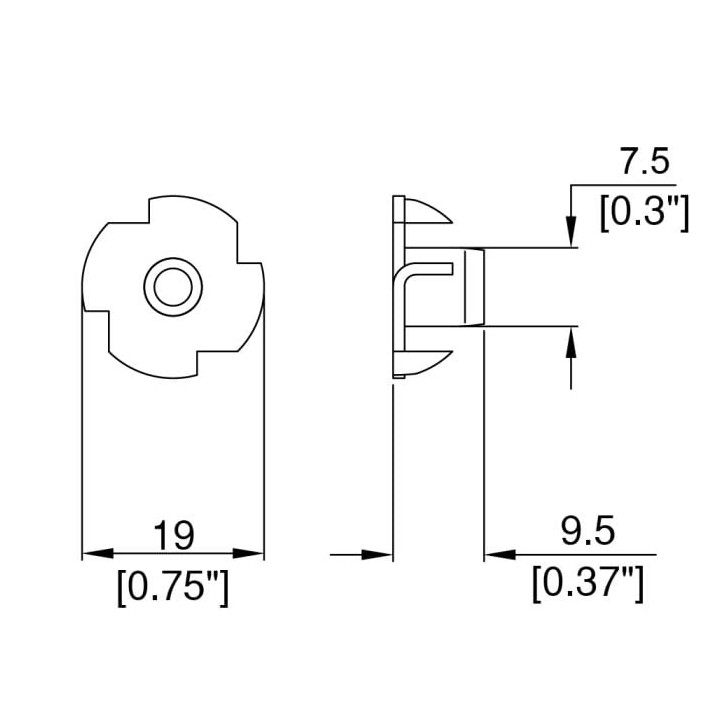 9.5mm Long T-Nut with M6 Thread