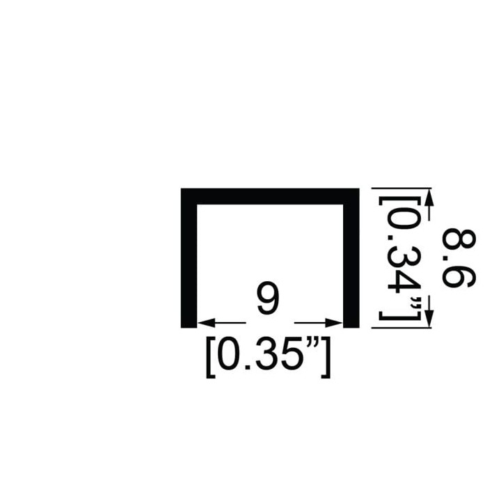 9mm Black Plastic Capping Section with 9.3mm Legs - 2m Long