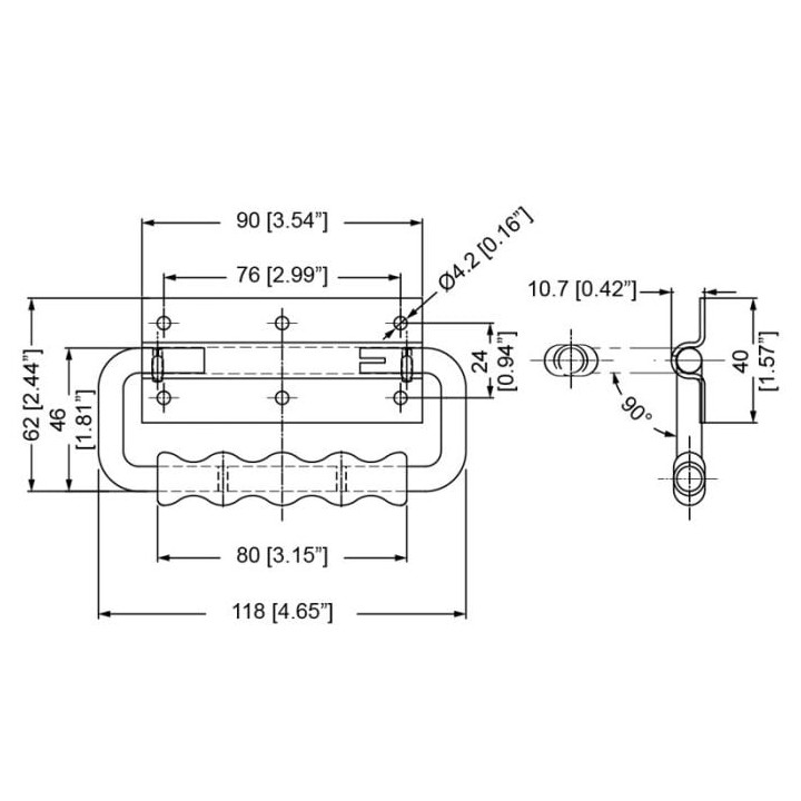 Aluminium Un-Sprung Surface Mount Chest Handle with Moulded Grip
