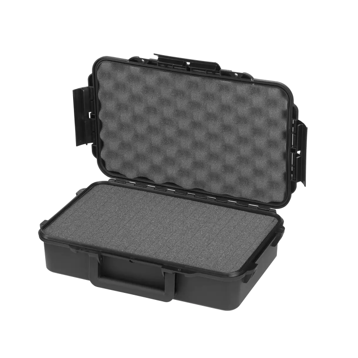 Black, cubed foam, INT 316x195xH81(16+65)mm, EXT 350x230xH86mm, 0,58kg, 4,99L