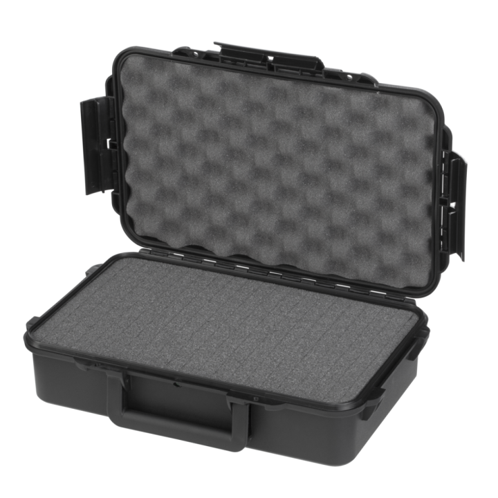 Black, cubed foam, INT 316x195xH81(16+65)mm, EXT 350x230xH86mm, 0,58kg, 4,99L