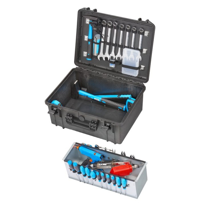 Black, Tool case with galvanized steel vat and shoulder strap, INT 467x335xH220(40+180)mm, EXT 504x415xH246mm, 5,85kg, 34,27L