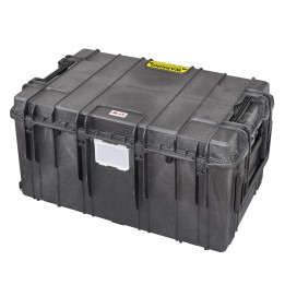Black, empty with hinged lid, INT 1090 x 680 x H510, EXT 1178 x 780 x H584, 395L