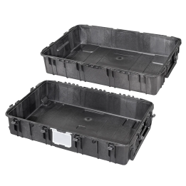 Black, empty with removable lid - 50/50 split lid and base, INT 1090 x 680 x H410 , EXT 1178 x 780 x H447, 300L