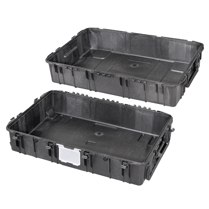Black, empty with removable lid - 50/50 split lid and base, INT 1090 x 680 x H410 , EXT 1178 x 780 x H447, 300L