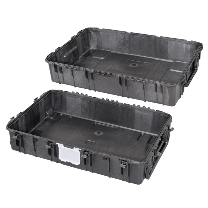 Black, empty with removable lid - 50/50 split lid and base, INT 1090 x 680 x H410 , EXT 1178 x 780 x H447, 300L