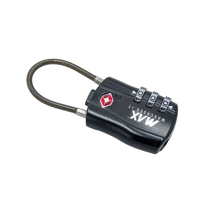 Black, TSA padlock with flexible shackle