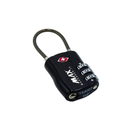 Black, TSA padlock with flexible shackle