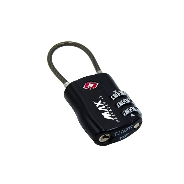 Black, TSA padlock with flexible shackle