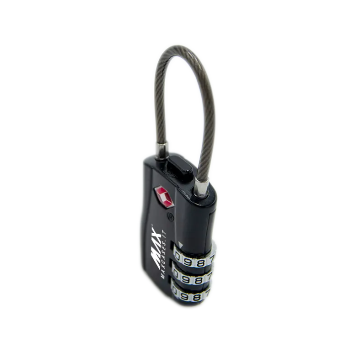 Black, TSA padlock with flexible shackle