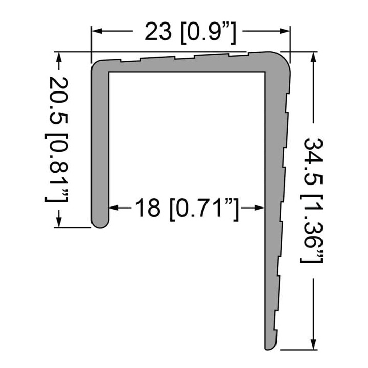 18mm U-Channel with 20.5mm x 34.5mm Legs - 2m Long