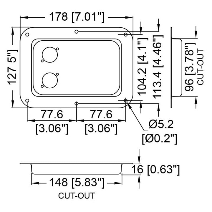 Large Black Dish Punched for 2 x D-Series Connectors