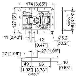 Large Black Recessed MOL3 Latch in Shallow Dish with 27mm Offset