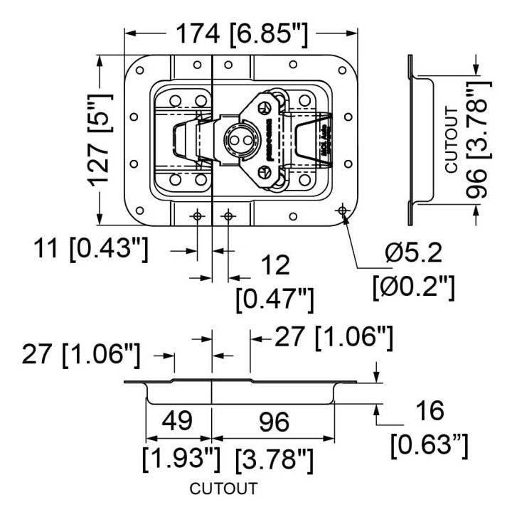 Large Black Recessed MOL3 Latch in Shallow Dish with 27mm Offset