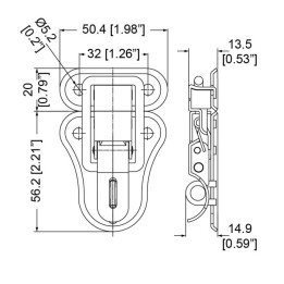 Large Nickel Draw Latch with Narrow Top and Padlock Bracket