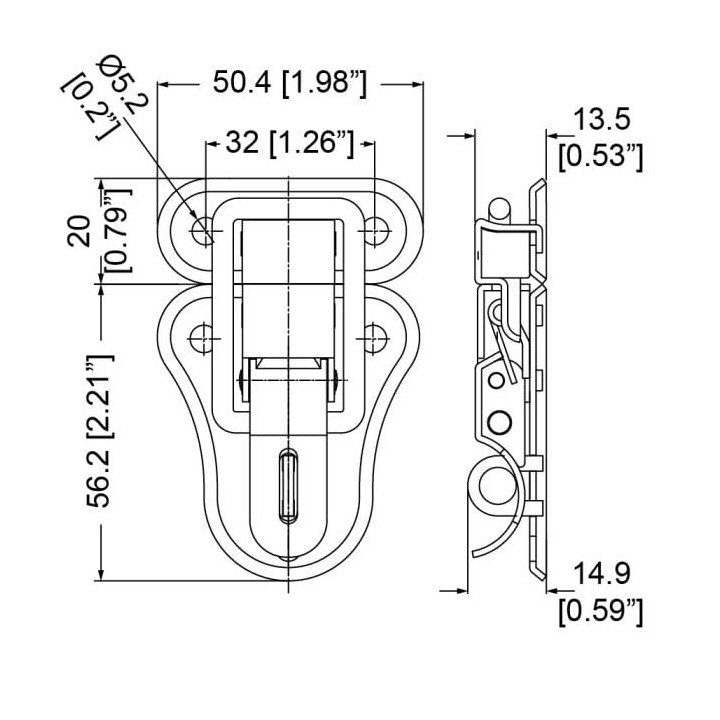 Large Nickel Draw Latch with Narrow Top and Padlock Bracket