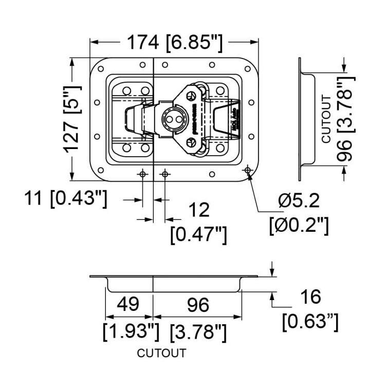 Large Recessed MOL3 Latch in Deep Dish