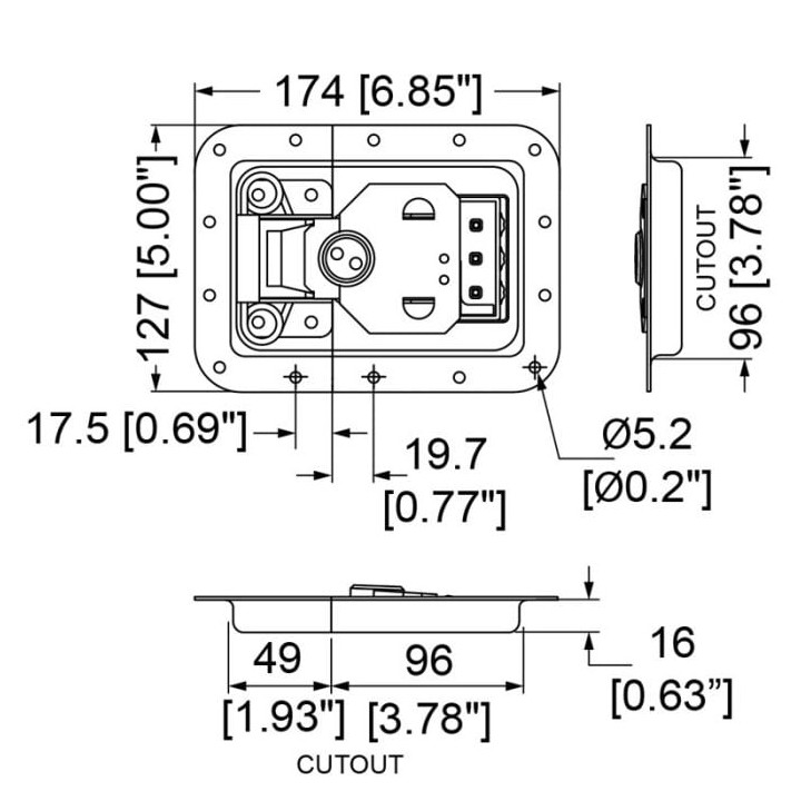 Large Recessed Latch with Combination Lock in Deep Dish