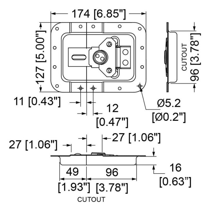 Large Recessed Latch with Padlock Hasp in Deep Dish with 27mm Offset