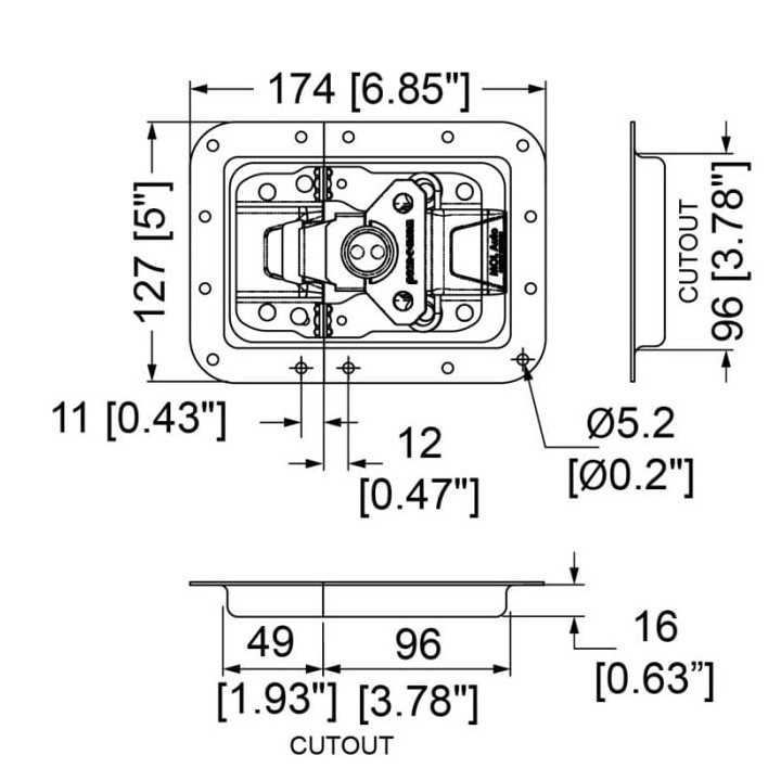 Large Recessed MOL4 Latch with Padlock Brackets in Deep Dish