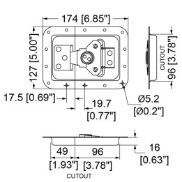 Large Stainless Steel Recessed Latch in Deep Dish