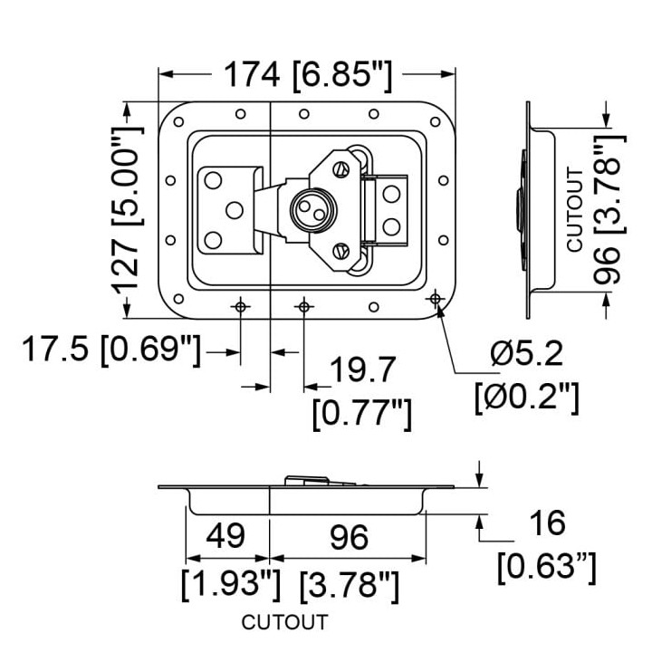 Large Stainless Steel Recessed Latch in Deep Dish