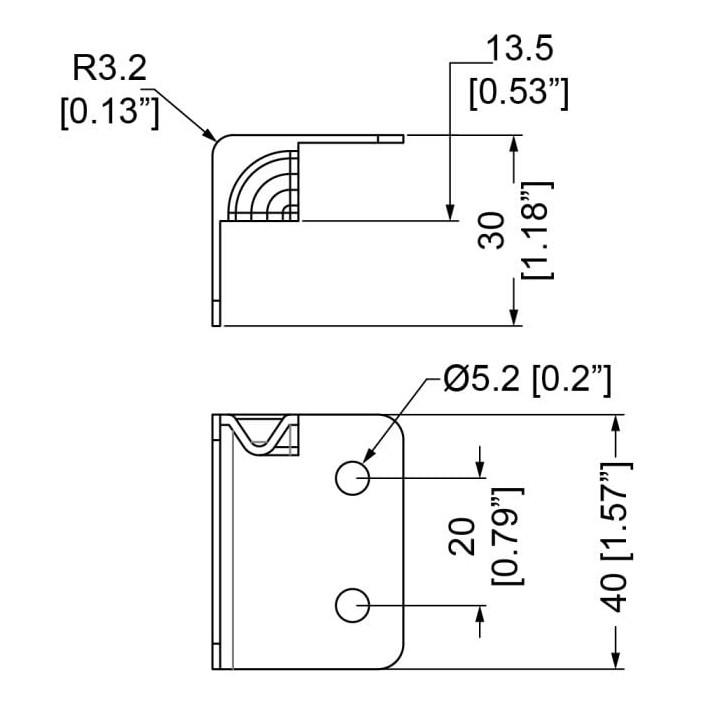 Female Interlocking Corner Brace for 9mm Panels Mates with B0500-21M