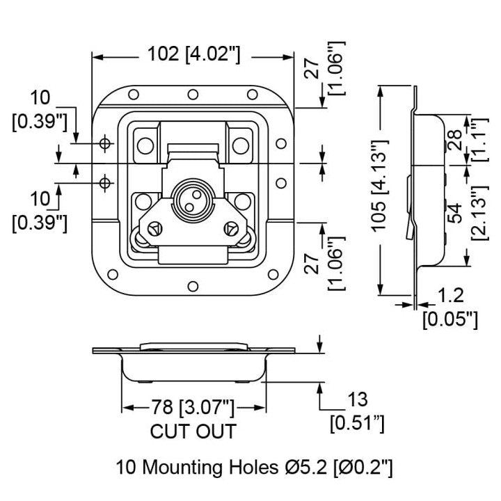 Medium Black MOL Recessed Latch in Deep Dish with 27mm Offset
