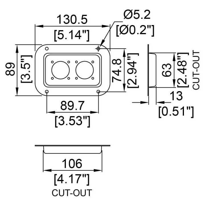Medium Black Dish Punched for 2 x Square G-Series Speakon Connectors